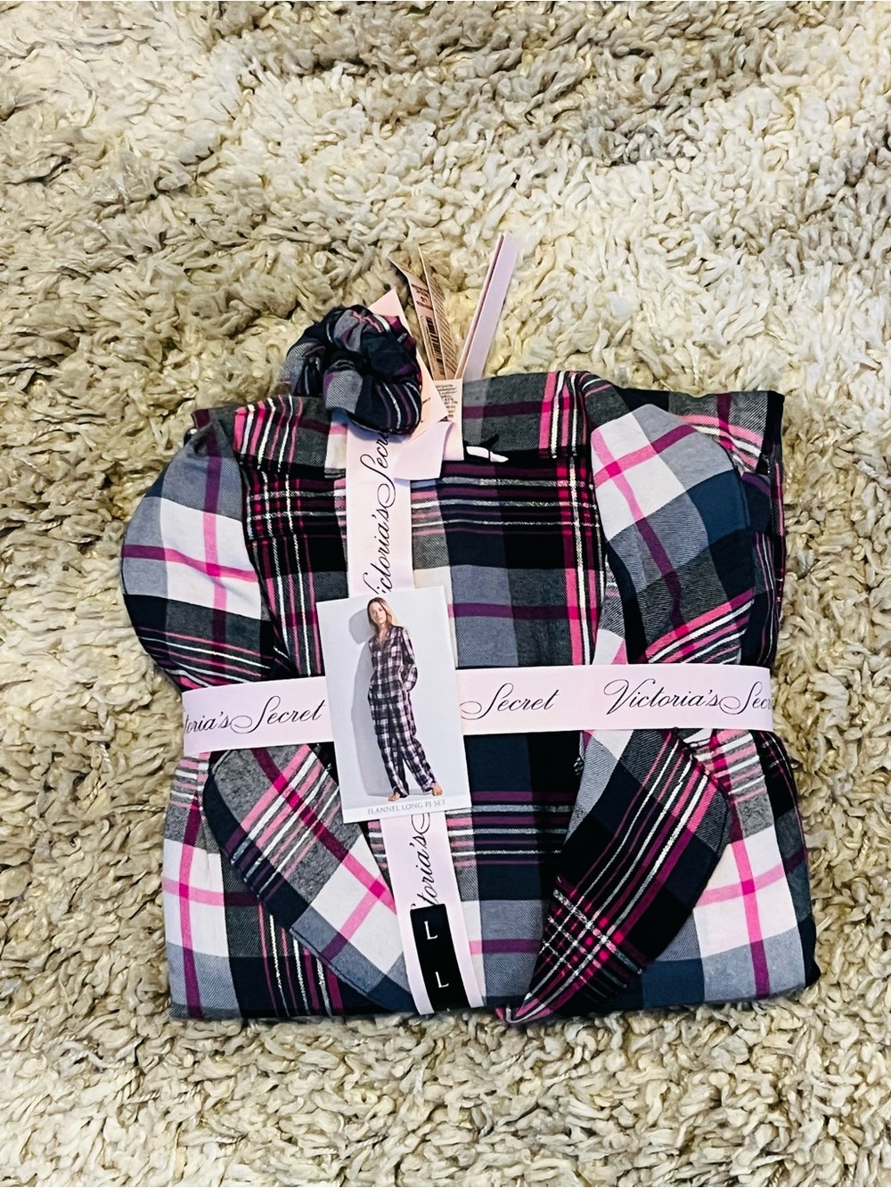 Victoria's Secret Plaid Pajama Set - Pink, Black & Gray
